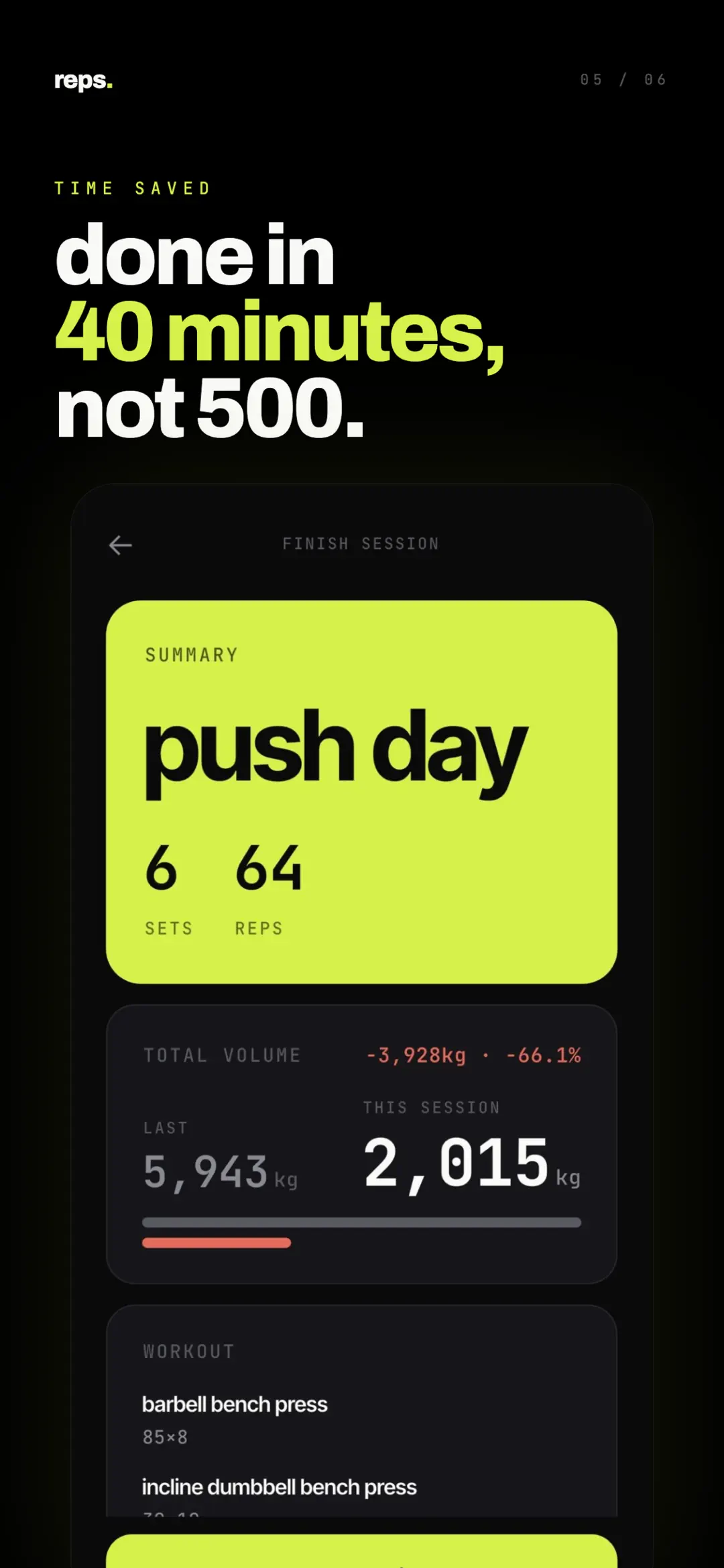 Finish session summary comparing this session's volume against the last one